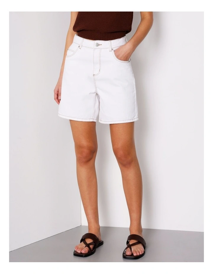 High Rise Mid Length Shorts in Ecru image 2