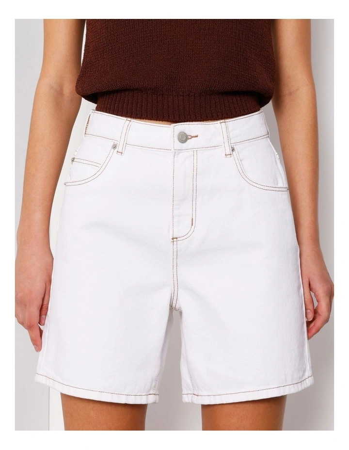 High Rise Mid Length Shorts in Ecru image 3