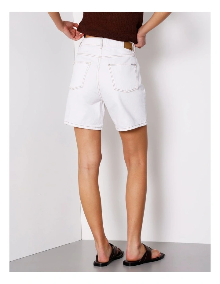 High Rise Mid Length Shorts in Ecru image 4