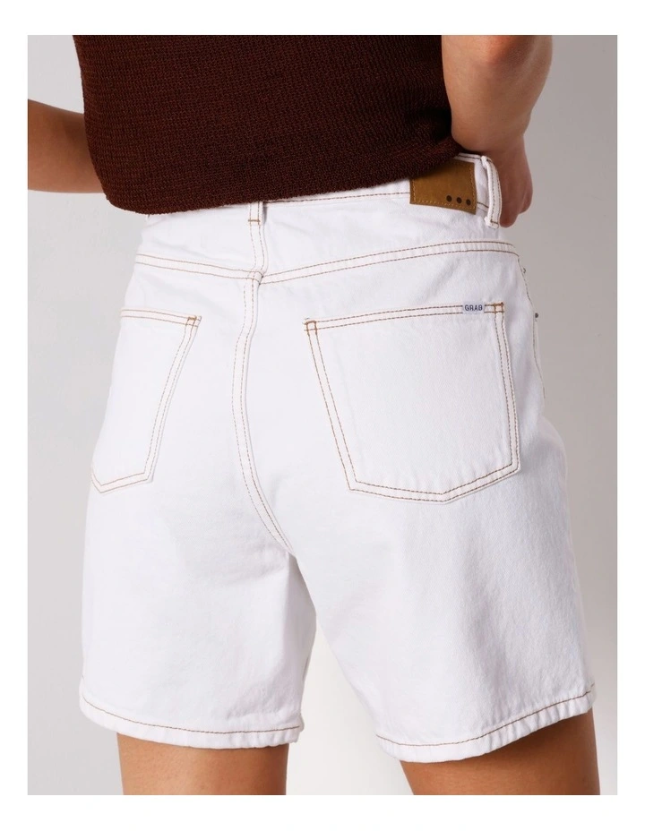 High Rise Mid Length Shorts in Ecru image 5