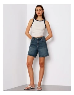 High Rise Mid Length Shorts in Vintage Jade