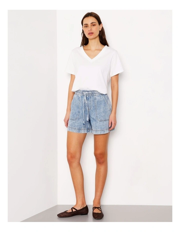 Elastic Waist Lightweight Denim Short in Bondi Blue image 1