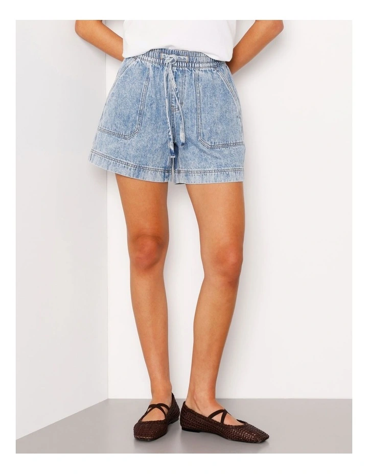 Elastic Waist Lightweight Denim Short in Bondi Blue image 2