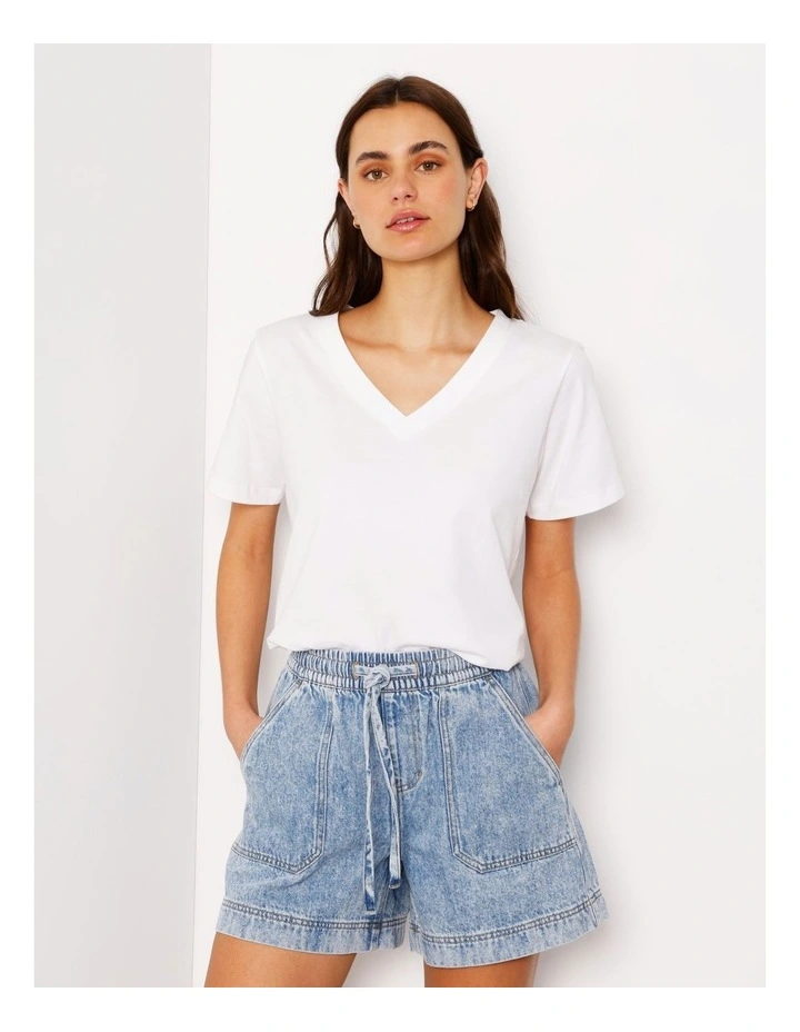 Elastic Waist Lightweight Denim Short in Bondi Blue image 3