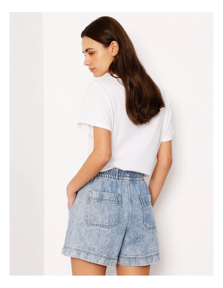 Elastic Waist Lightweight Denim Short in Bondi Blue image 5