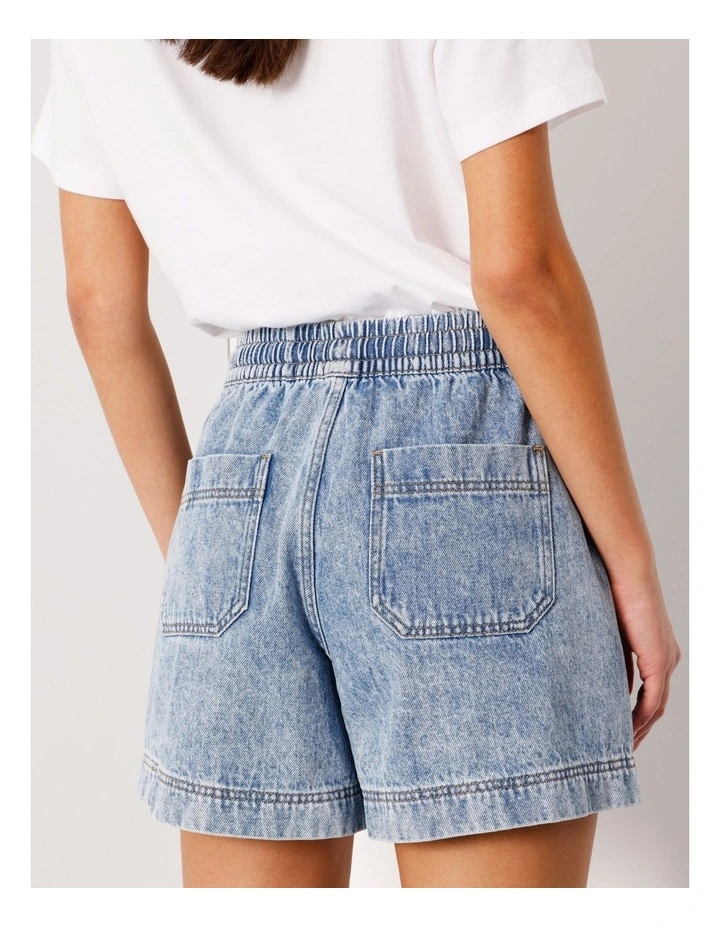 Elastic Waist Lightweight Denim Short in Bondi Blue image 6