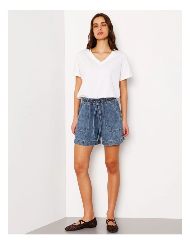 Elastic Waist Lightweight Denim Short in Azure Blue image 1