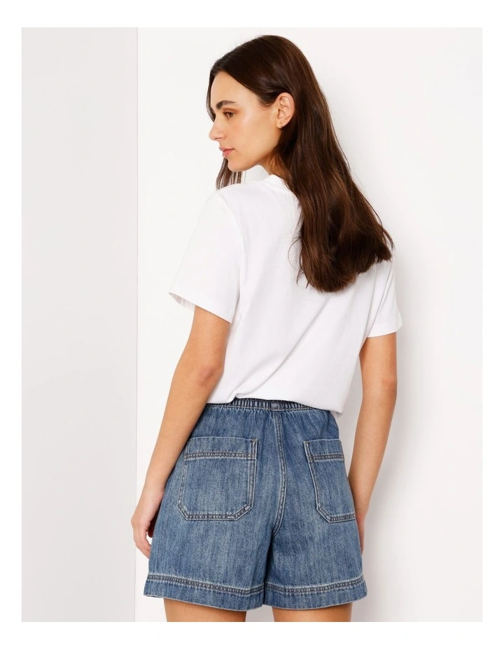 Elastic Waist Lightweight Denim Short in Azure Blue image 5