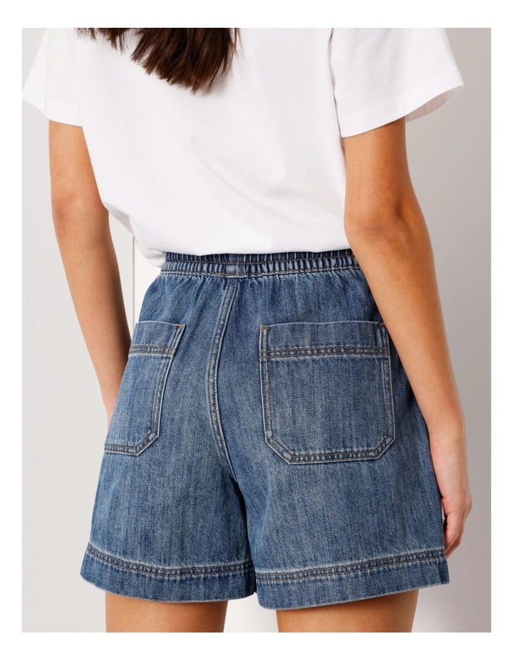 Elastic Waist Lightweight Denim Short in Azure Blue image 6
