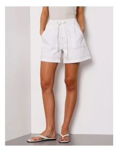 Elastic Waist Lightweight Denim Short in Ecru
