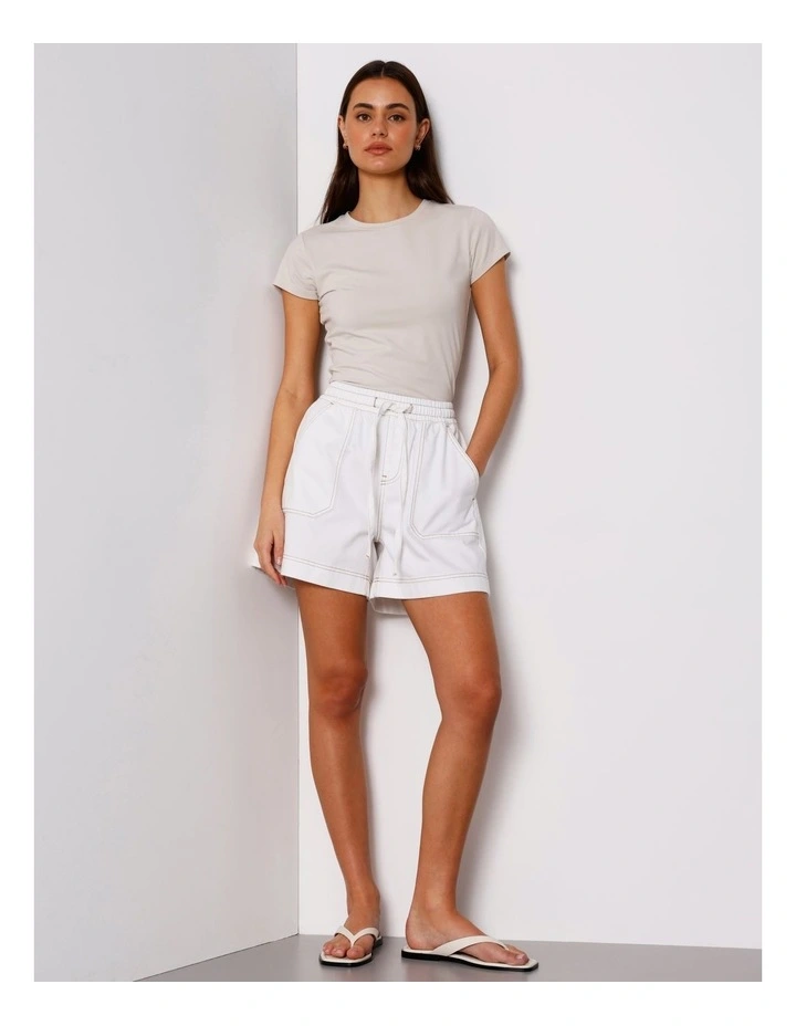 Elastic Waist Lightweight Denim Short in Ecru image 2