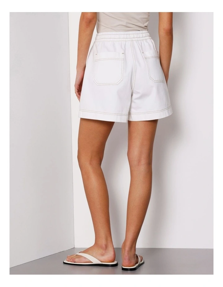 Elastic Waist Lightweight Denim Short in Ecru image 4