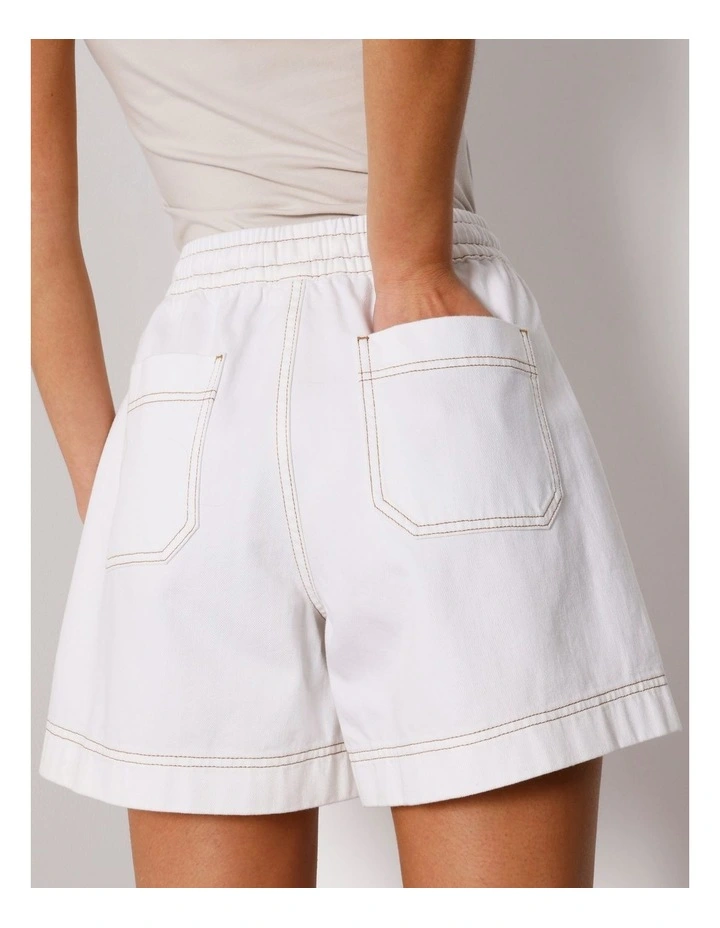 Elastic Waist Lightweight Denim Short in Ecru image 5