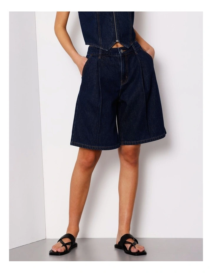 Pleat Front Long Short in Indigo image 2