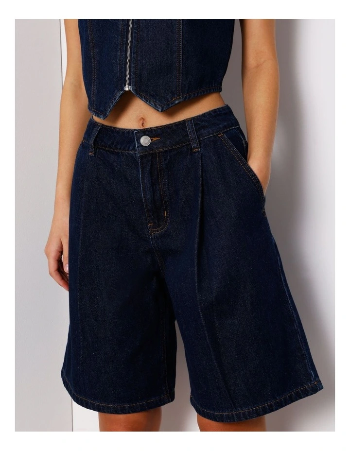 Pleat Front Long Short in Indigo image 3