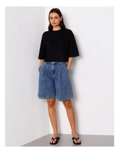 Pleat Front Long Short in Pacific Blue