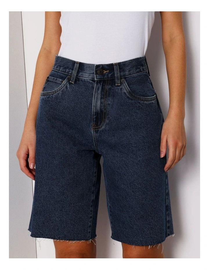 Denim Jort Raw Hem In Dark Vintage Blue image 2