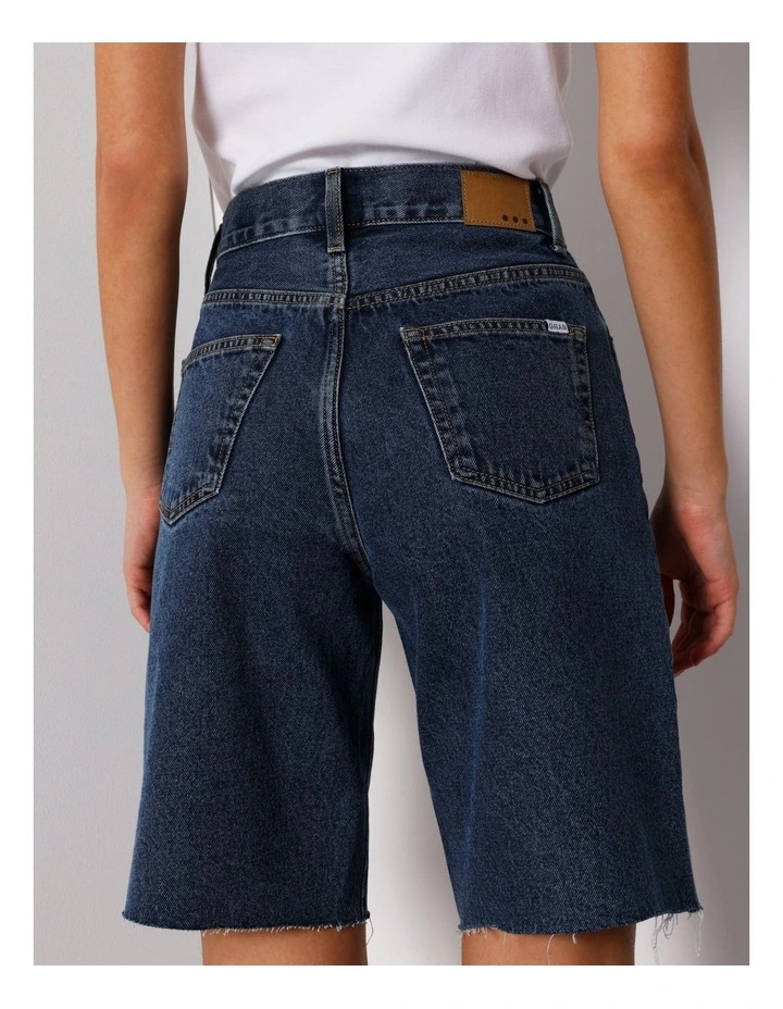Denim Jort Raw Hem In Dark Vintage Blue image 4