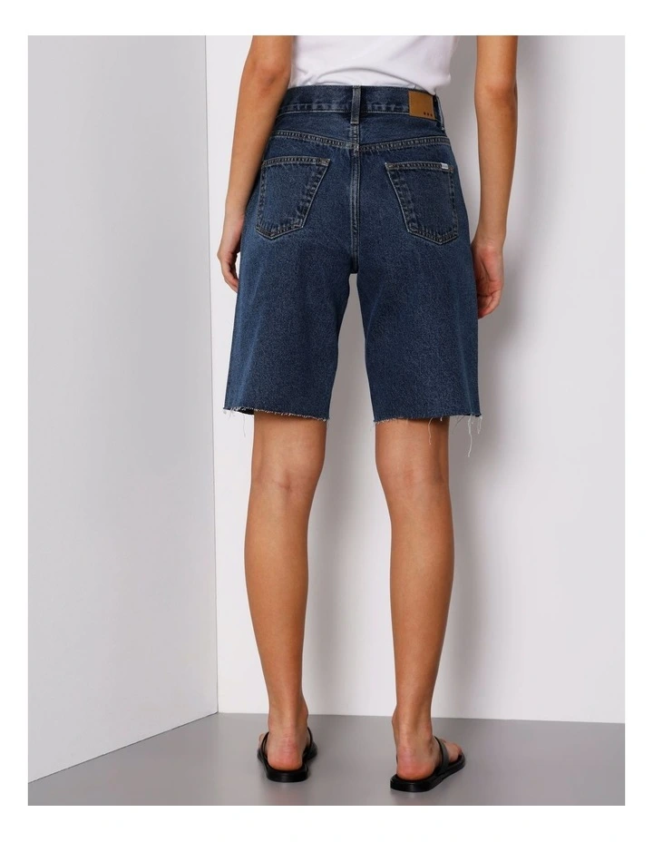 Denim Jort Raw Hem In Dark Vintage Blue image 5