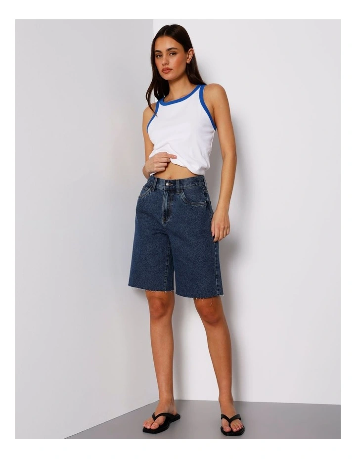 Denim Jort Raw Hem In Dark Vintage Blue image 6
