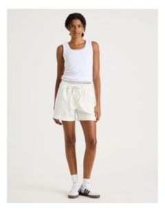 Elastic Waist Lightweight Denim Short In Ecru