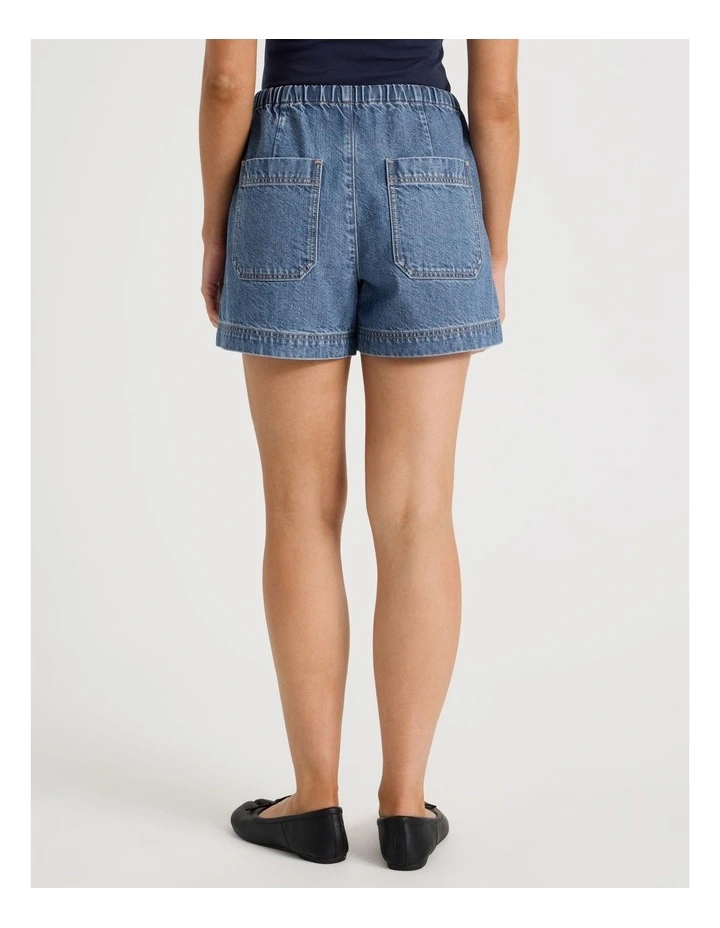 Elastic Waist Denim Short in Blue image 5