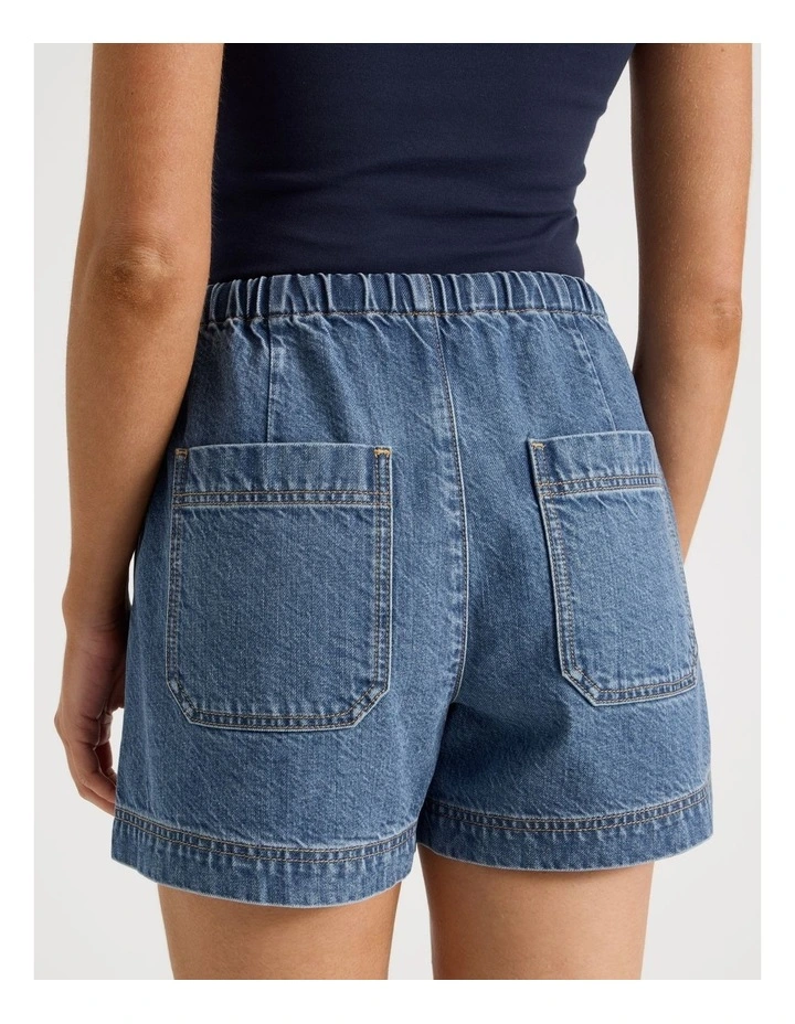 Elastic Waist Denim Short in Blue image 6