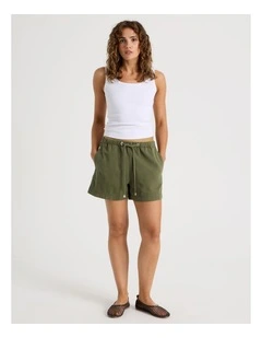 Elastic Waist Denim Short in Khaki