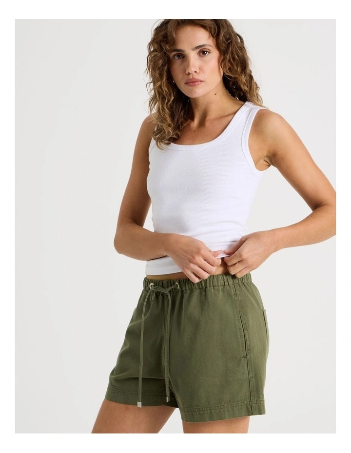 Elastic Waist Denim Short in Khaki image 2