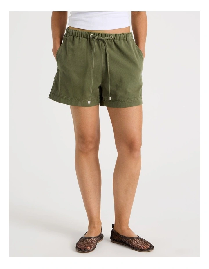 Elastic Waist Denim Short in Khaki image 3