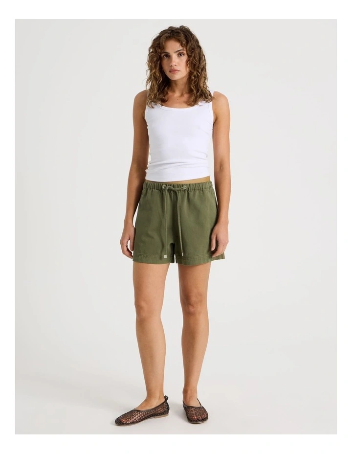 Elastic Waist Denim Short in Khaki image 4