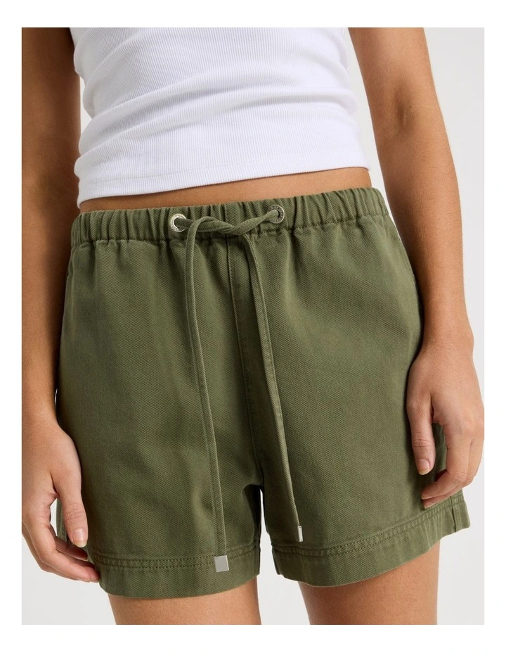 Elastic Waist Denim Short in Khaki image 5