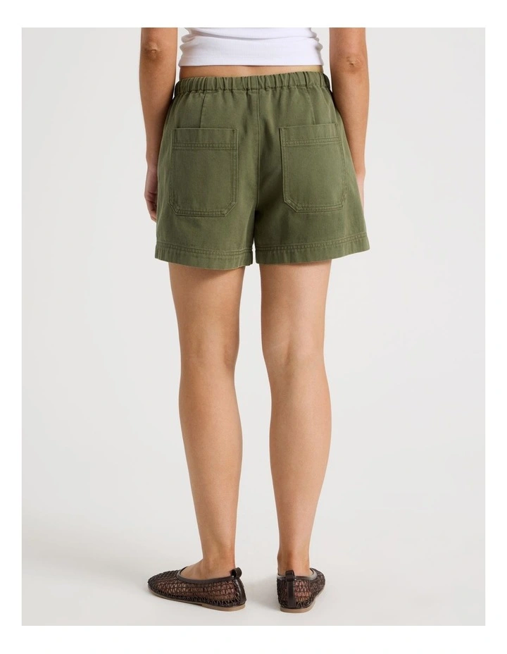 Elastic Waist Denim Short in Khaki image 6