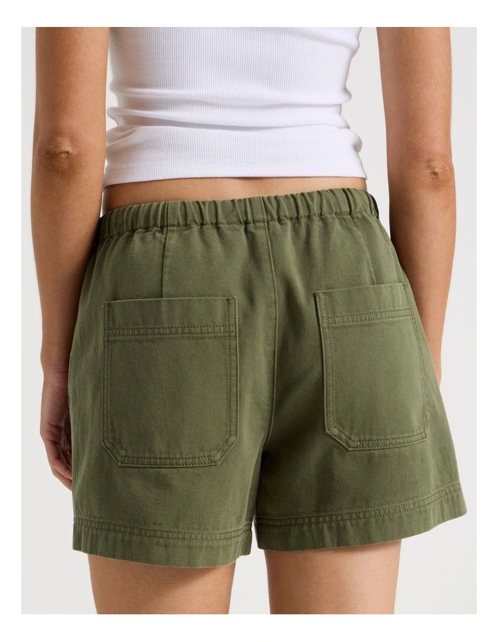 Elastic Waist Denim Short in Khaki image 7