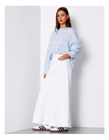 Organic Cotton Blend Fluted Maxi Skirt in Winter White