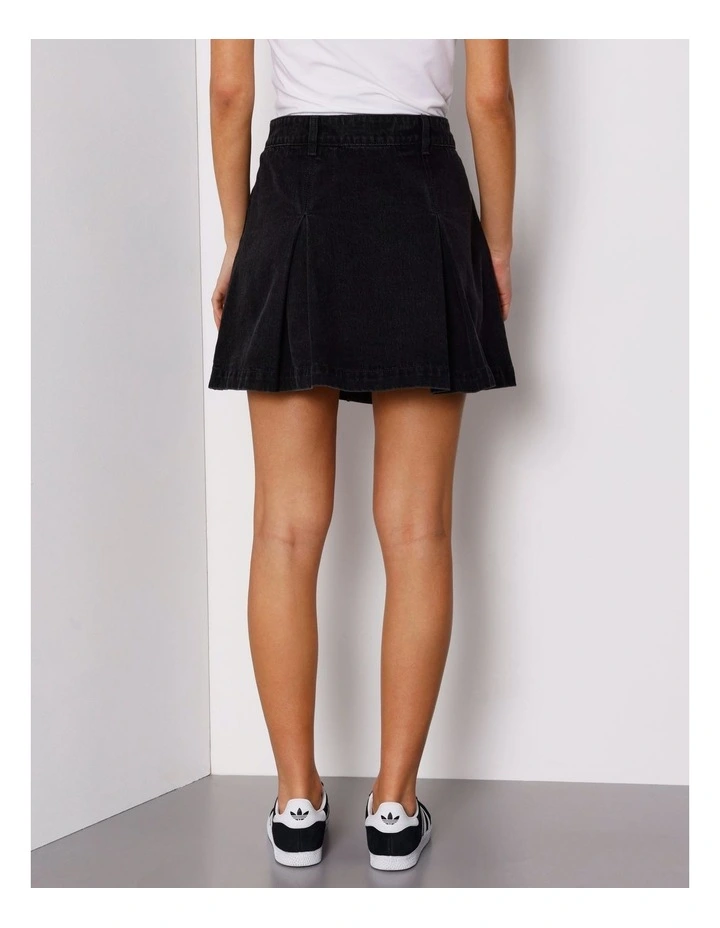 Box Pleat Denim Mini Skirt in Washed Black image 5