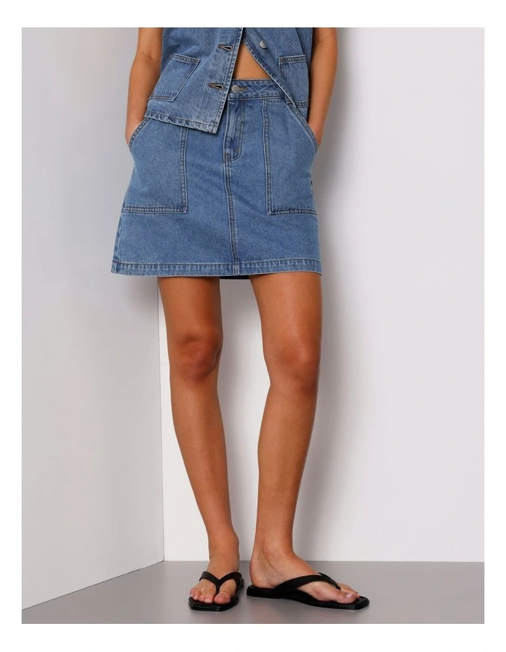 Patch Pocket Denim Mini Skirt in Pacific Blue image 1