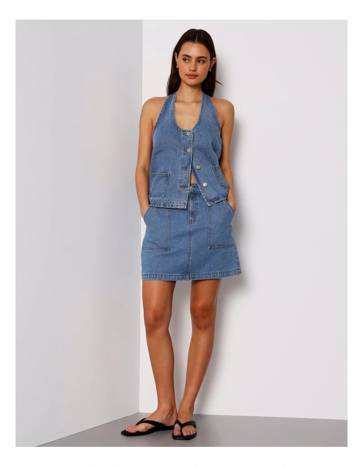 Patch Pocket Denim Mini Skirt in Pacific Blue image 2
