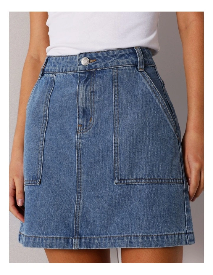 Patch Pocket Denim Mini Skirt in Pacific Blue image 3