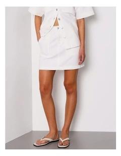 Patch Pocket Denim Mini Skirt in Ecru