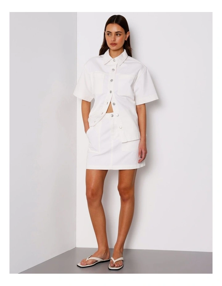 Patch Pocket Denim Mini Skirt in Ecru image 2