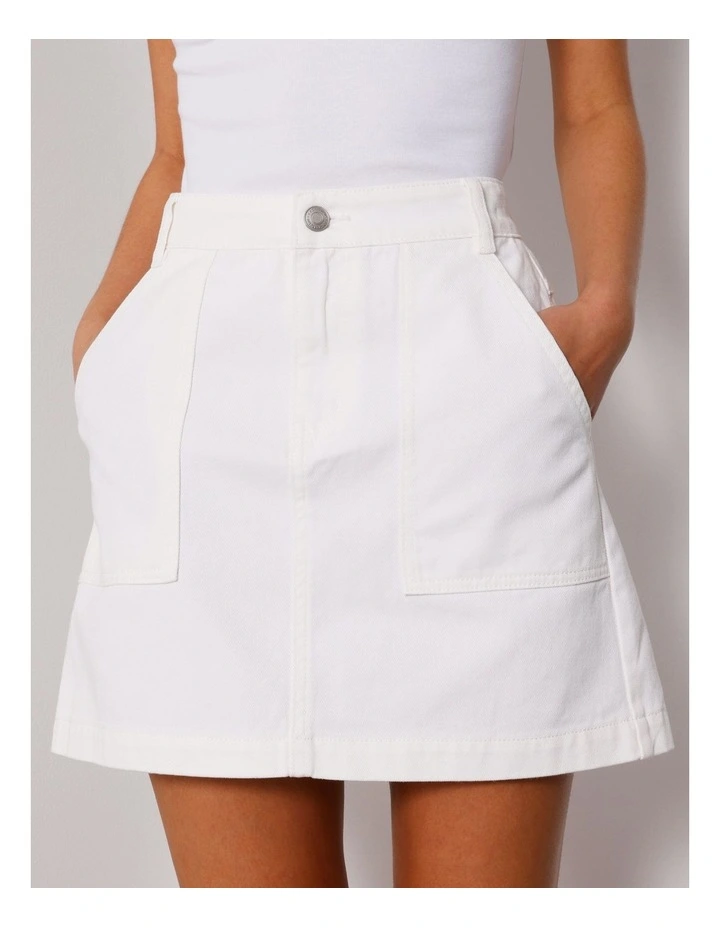 Patch Pocket Denim Mini Skirt in Ecru image 3
