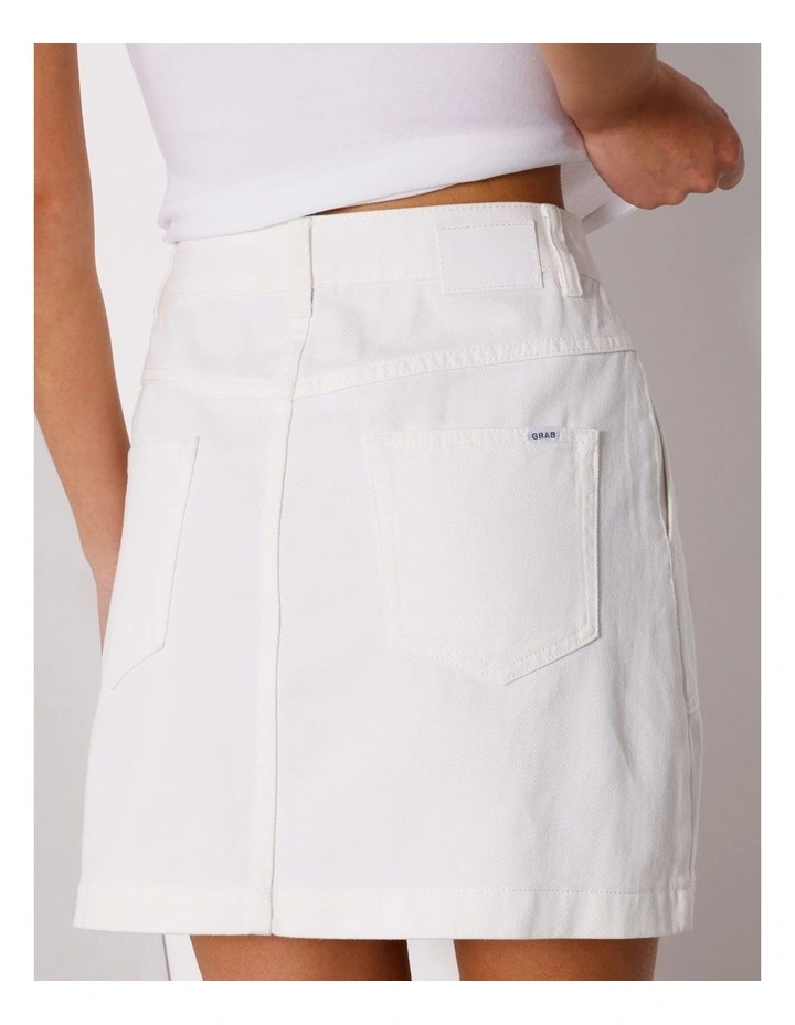 Patch Pocket Denim Mini Skirt in Ecru image 6