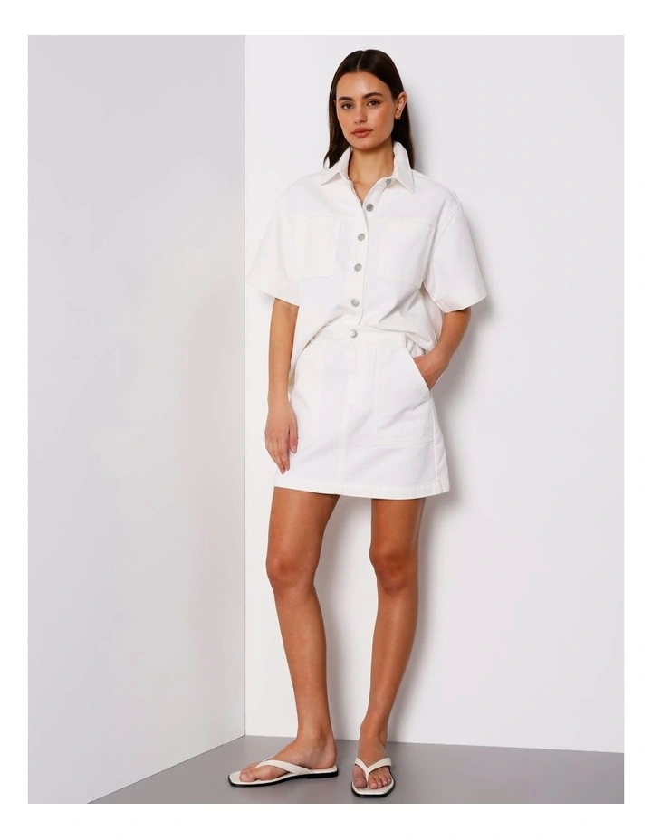 Patch Pocket Denim Mini Skirt in Ecru image 7