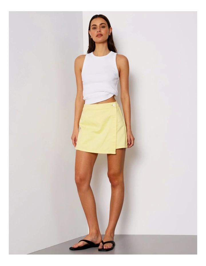 Denim Wrap Skort In Light Yellow image 2