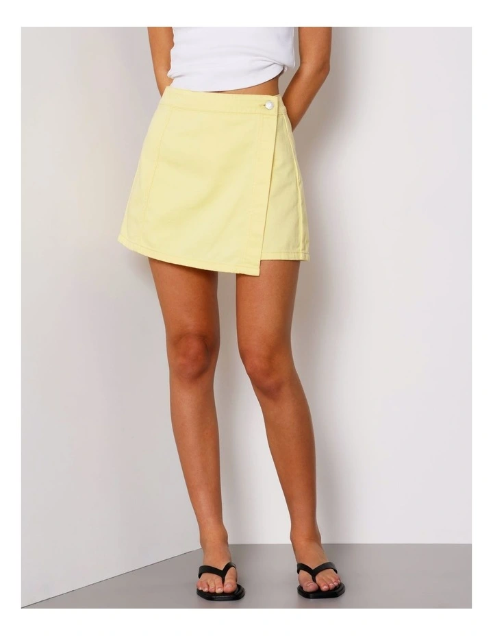Denim Wrap Skort In Light Yellow image 3