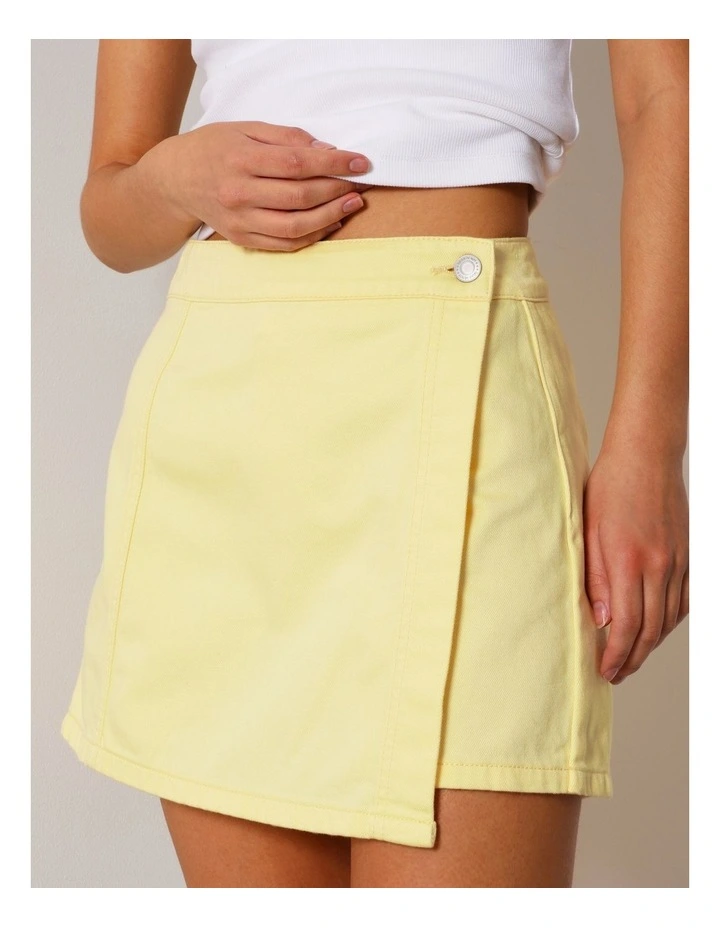 Denim Wrap Skort In Light Yellow image 4