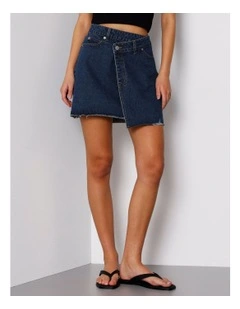 Denim Cross Wrap Skirt In Pure Blue