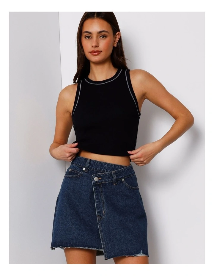 Denim Cross Wrap Skirt In Pure Blue image 2