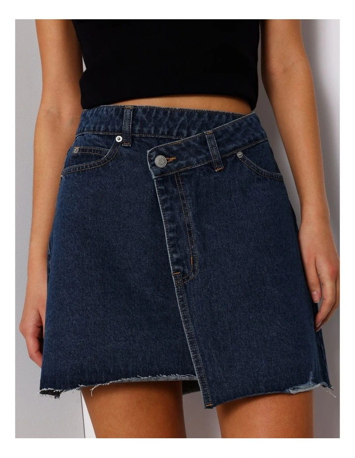 Denim Cross Wrap Skirt In Pure Blue image 3